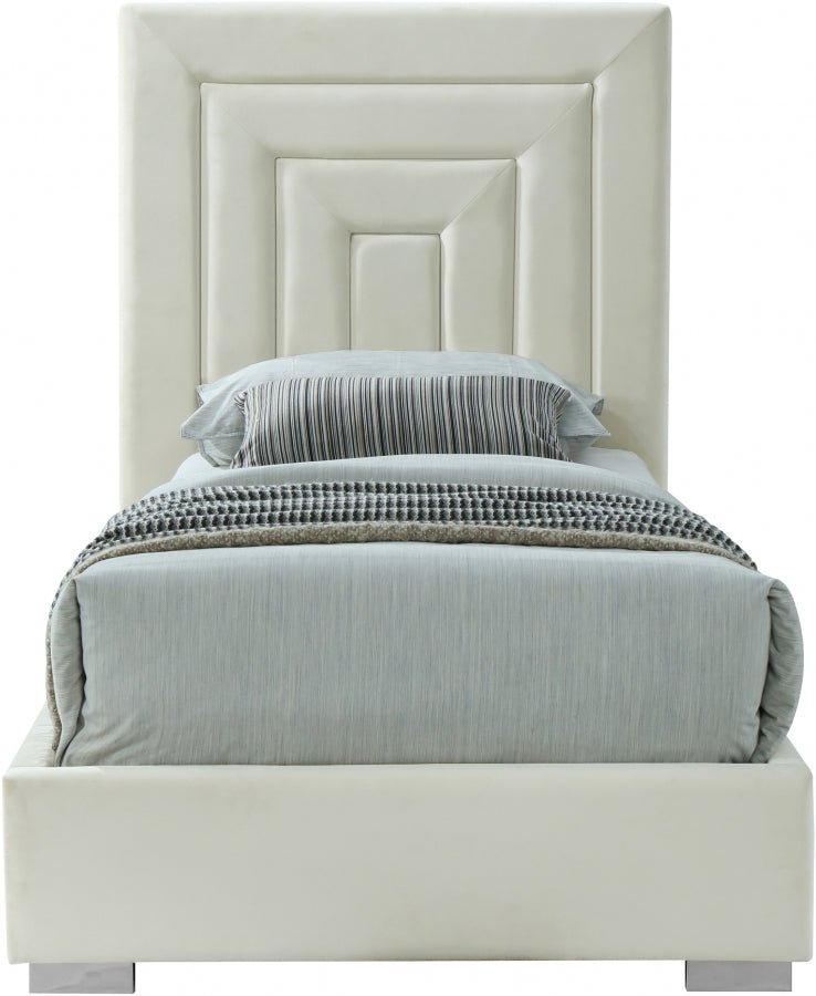 Nora Velvet Twin Bed Cream - Gate FurnitureTwin Bed