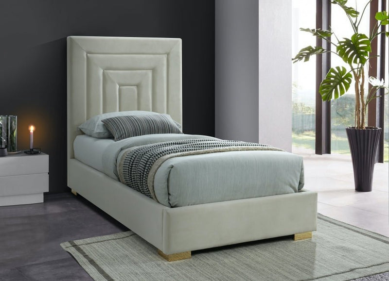Nora Velvet Twin Bed Cream - Gate FurnitureTwin Bed