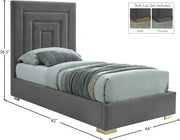 Nora Velvet Twin Bed Grey - Gate FurnitureTwin Bed