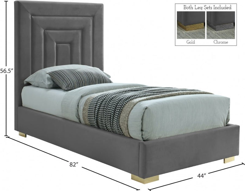 Nora Velvet Twin Bed Grey - Gate FurnitureTwin Bed