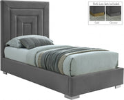 Nora Velvet Twin Bed Grey - Gate FurnitureTwin Bed
