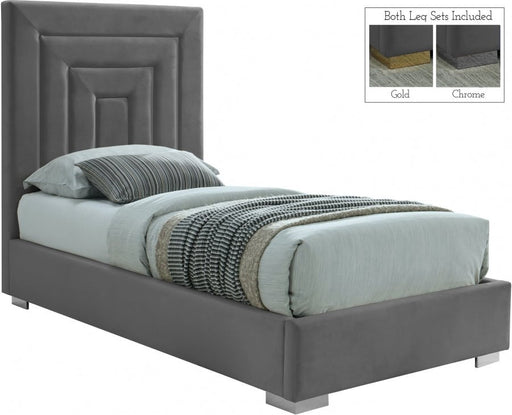 Nora Velvet Twin Bed Grey - Gate FurnitureTwin Bed