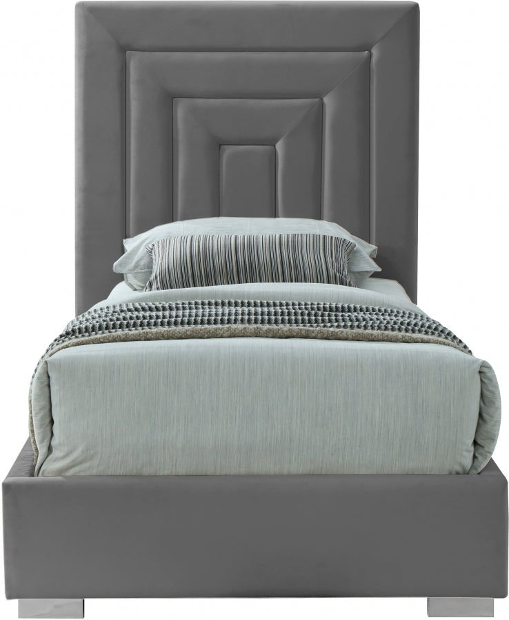 Nora Velvet Twin Bed Grey - Gate FurnitureTwin Bed