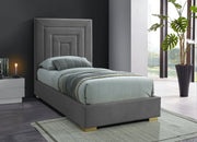Nora Velvet Twin Bed Grey - Gate FurnitureTwin Bed