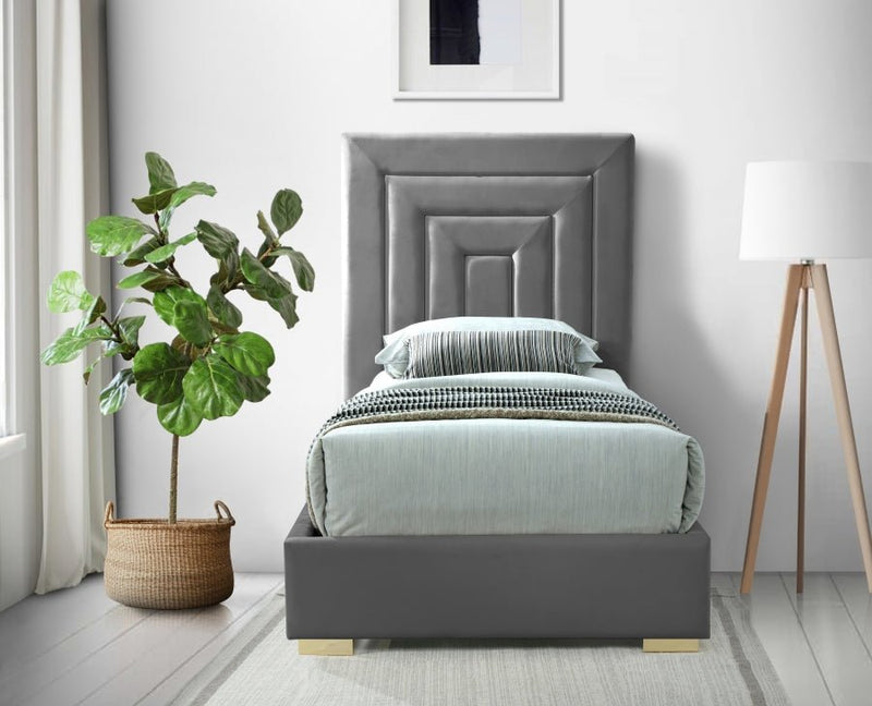Nora Velvet Twin Bed Grey - Gate FurnitureTwin Bed