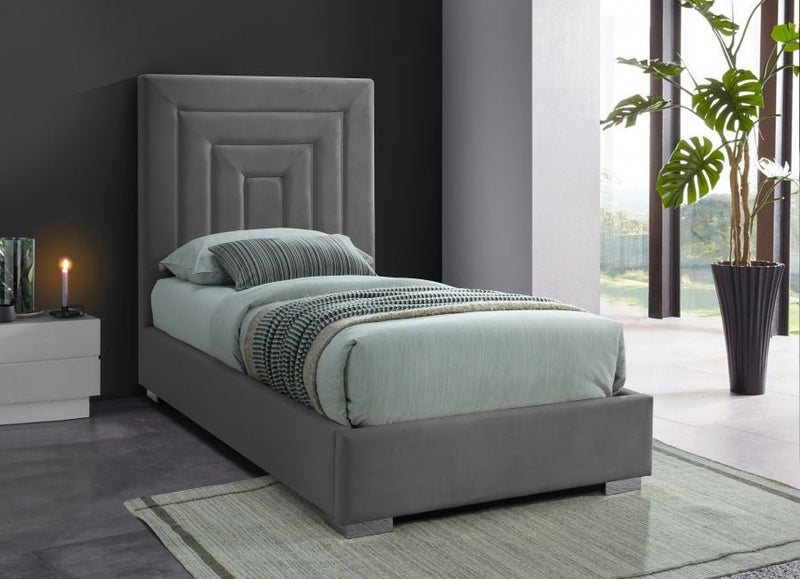 Nora Velvet Twin Bed Grey - Gate FurnitureTwin Bed