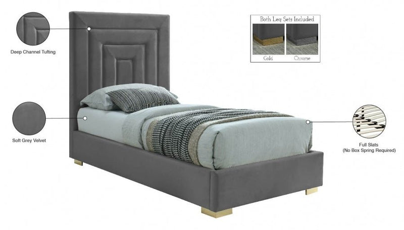 Nora Velvet Twin Bed Grey - Gate FurnitureTwin Bed