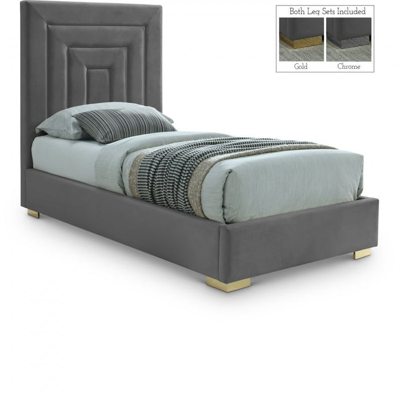 Nora Velvet Twin Bed Grey - Gate FurnitureTwin Bed