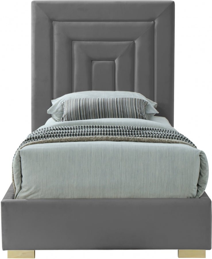 Nora Velvet Twin Bed Grey - Gate FurnitureTwin Bed