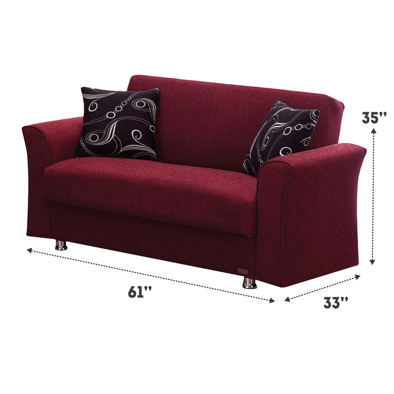 Ohio 61 in. Convertible Sleeper Loveseat in Burgundy with Storage - Gate FurnitureLoveseat