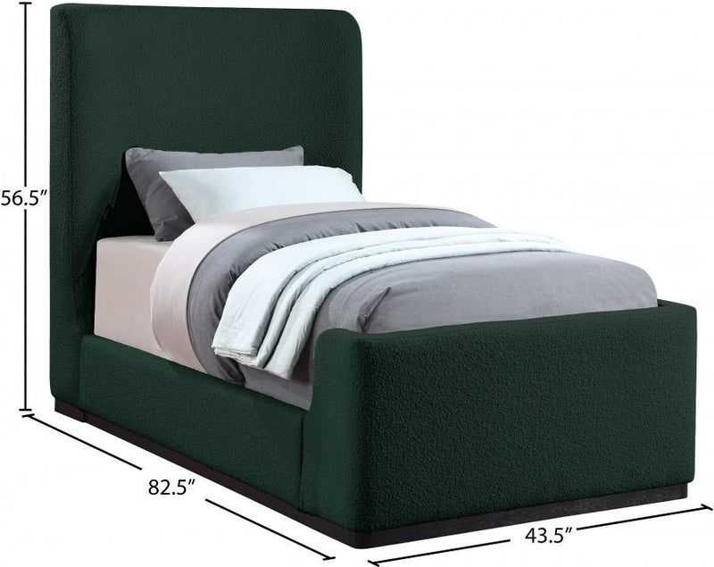 Oliver Boucle Fabric Twin Bed (3 Boxes) Green - Gate FurnitureTwin Bed