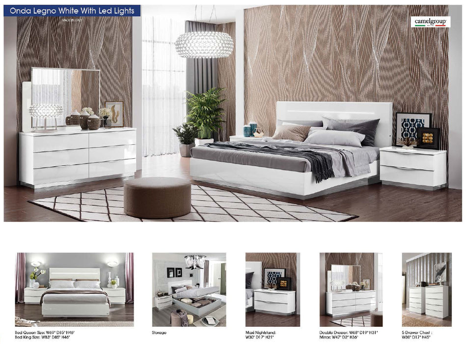 Onda Legno White Bed With Led Lights Queen - Gate Furniture