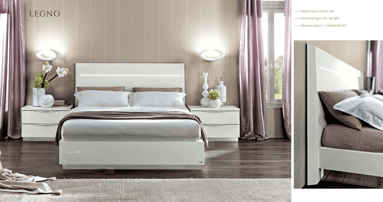 Onda Legno White Bed With Led Lights Queen - Gate Furniture
