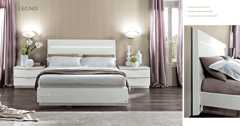 Onda Legno White Bed With Led Lights Queen - Gate FurnitureQueen Bed