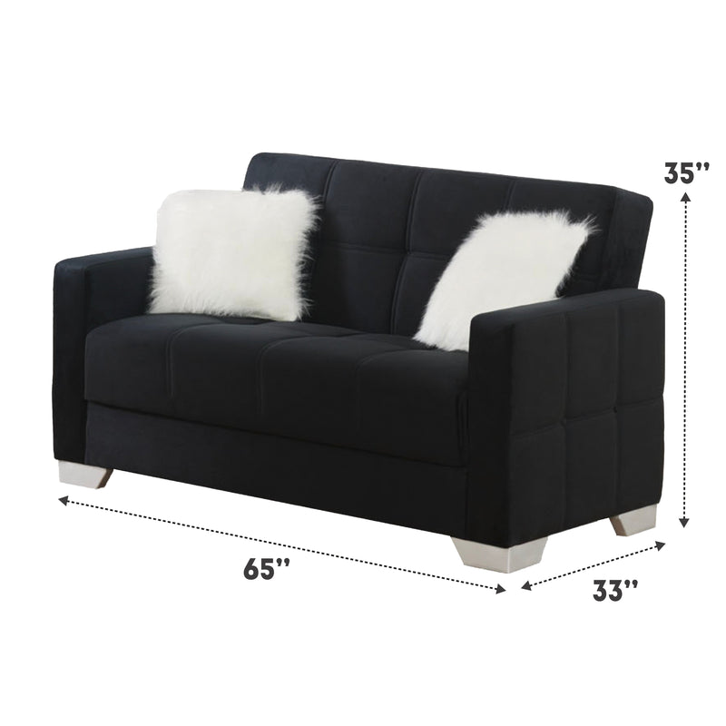 Ontario 65 in. Convertible Sleeper Loveseat in Black with Storage - Gate FurnitureLoveseat