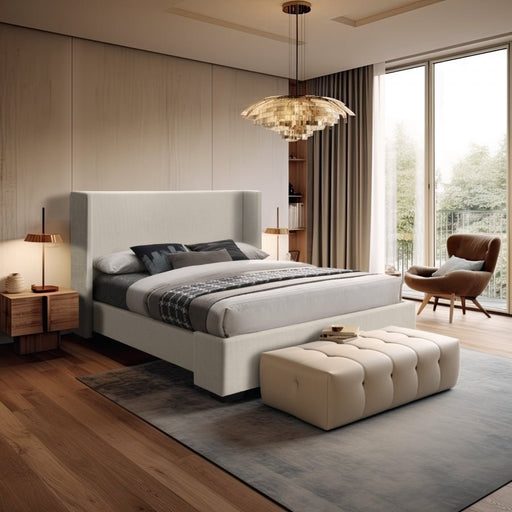 Oxford Linen Textured King Bed (3 Boxes) Beige - Gate FurnitureKing Bed