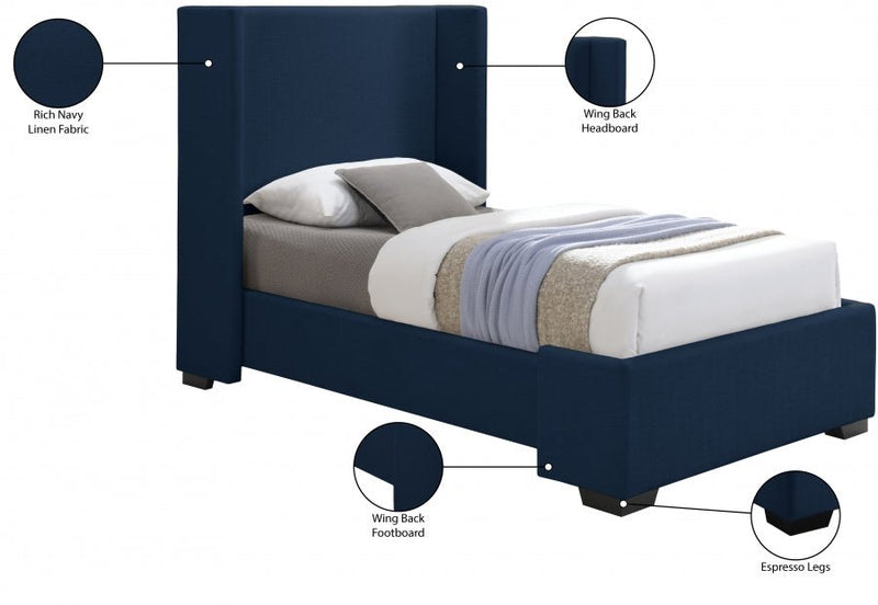 Oxford Linen Textured Twin Bed (3 Boxes) Blue - Gate FurnitureTwin Bed