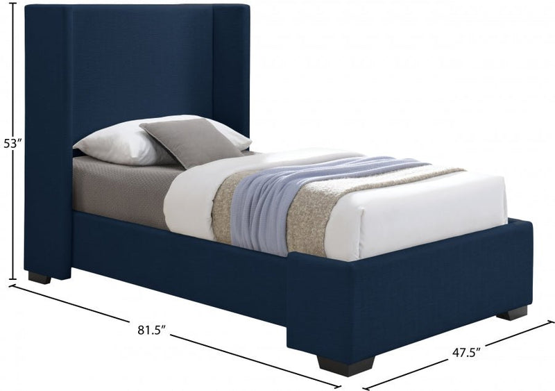 Oxford Linen Textured Twin Bed (3 Boxes) Blue - Gate FurnitureTwin Bed