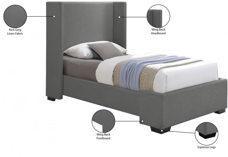 Oxford Linen Textured Twin Bed (3 Boxes) Grey - Gate FurnitureTwin Bed