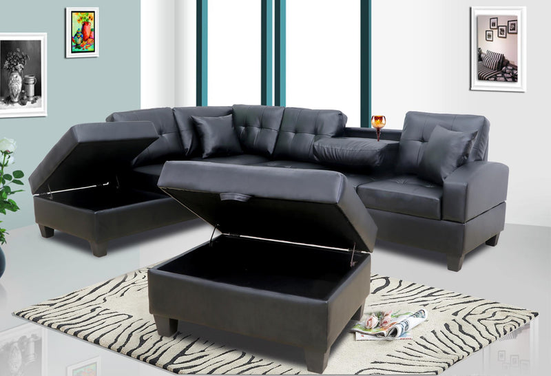 Pablo Black Sectional With Ottoman - Gate FurnitureSectional