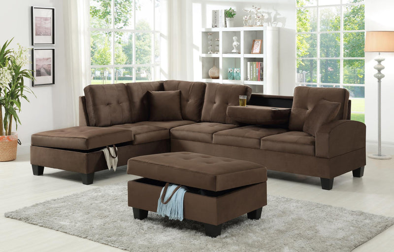 Pablo Cappuccino Velvet Sectional With Ottoman - Gate FurnitureSectional