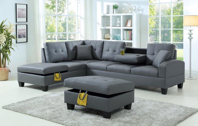Pablo Gray Sectional With Ottoman - Gate FurnitureSectional