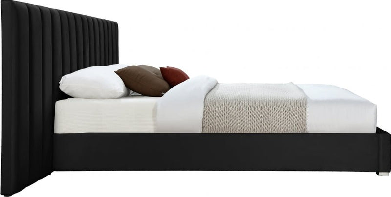 Pablo Velvet Queen Bed Black - Gate FurnitureQueen Bed