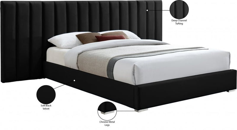 Pablo Velvet Queen Bed Black - Gate FurnitureQueen Bed