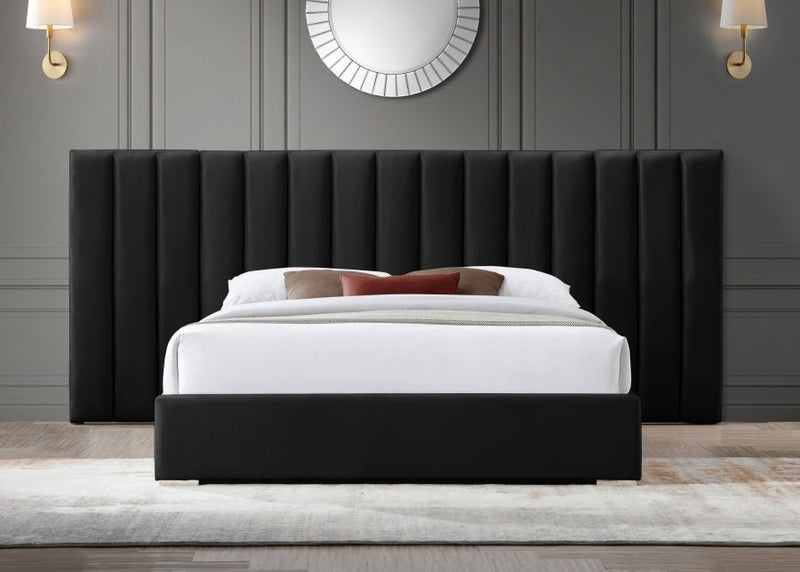 Pablo Velvet Queen Bed Black - Gate FurnitureQueen Bed
