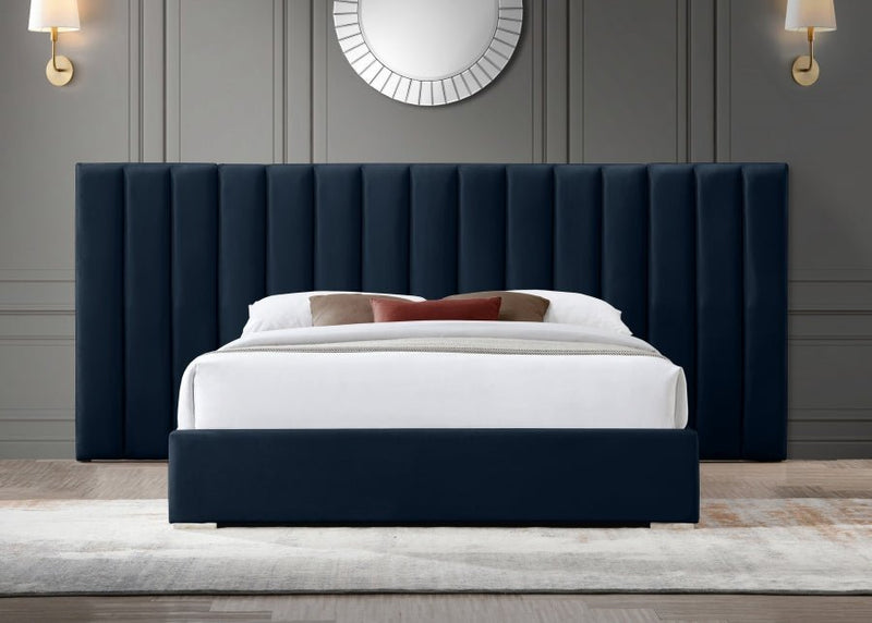 Pablo Velvet Queen Bed Blue - Gate FurnitureQueen Bed