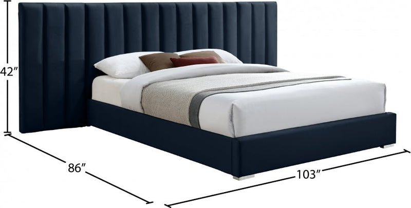 Pablo Velvet Queen Bed Blue - Gate FurnitureQueen Bed