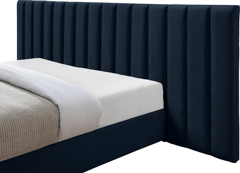 Pablo Velvet Queen Bed Blue - Gate FurnitureQueen Bed