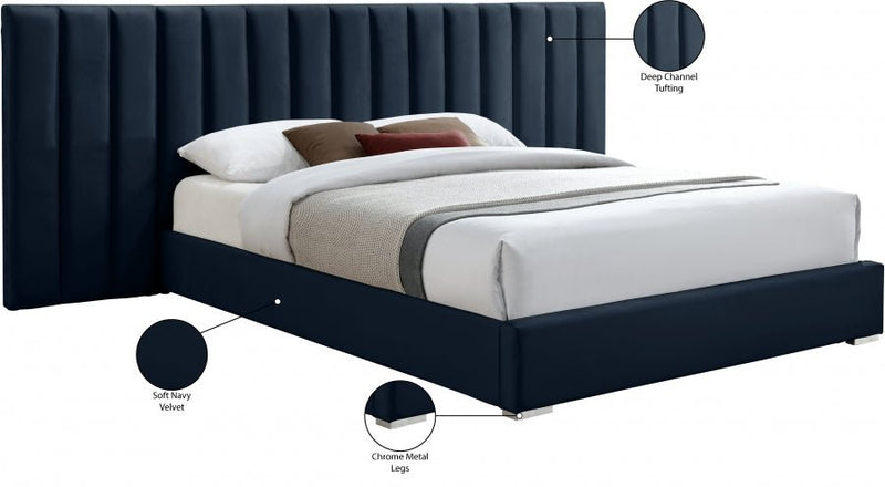 Pablo Velvet Queen Bed Blue - Gate FurnitureQueen Bed