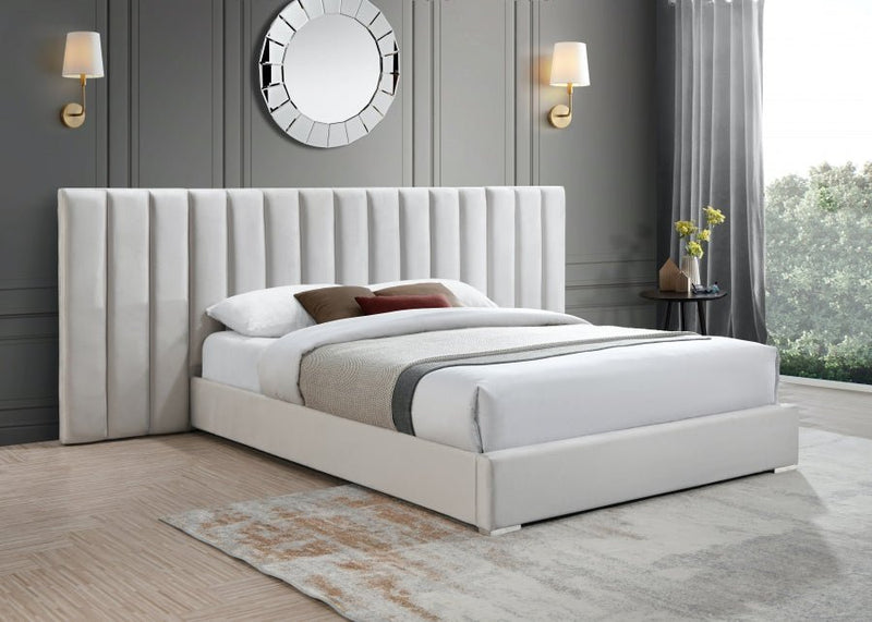 Pablo Velvet Queen Bed Cream - Gate FurnitureQueen Bed