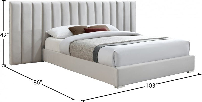 Pablo Velvet Queen Bed Cream - Gate FurnitureQueen Bed