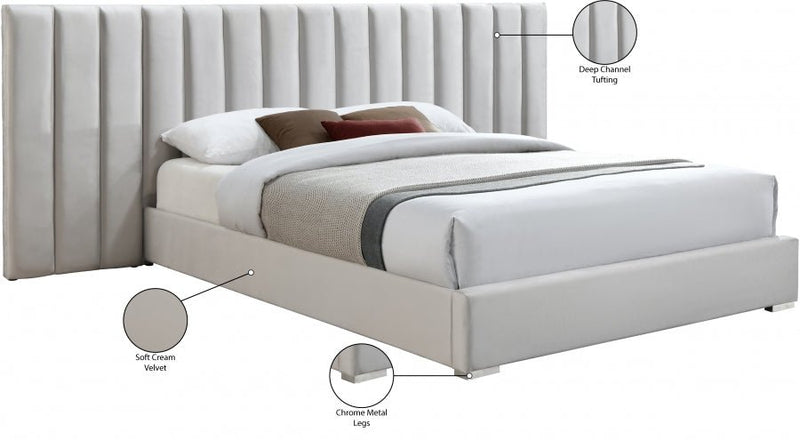 Pablo Velvet Queen Bed Cream - Gate FurnitureQueen Bed