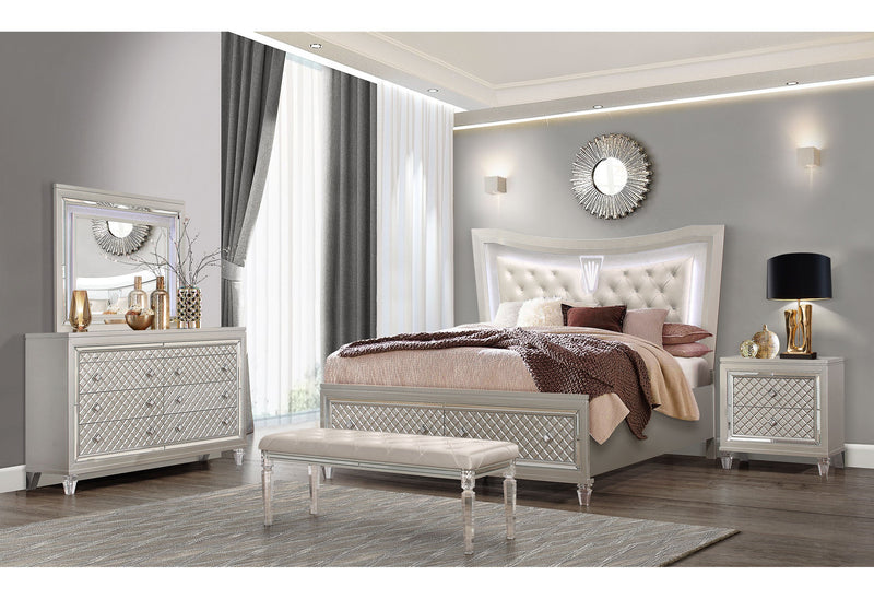 Paris Champagne King Bed Group With Led - Gate FurnitureKing Bed