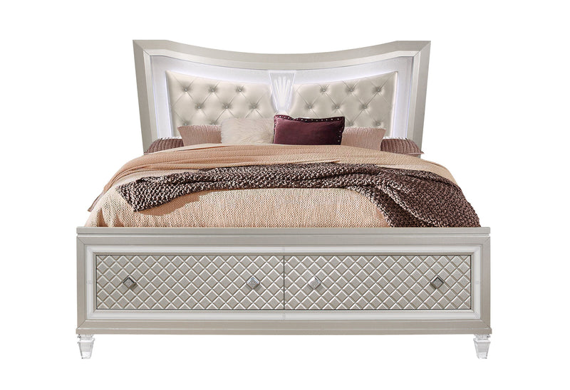 Paris Champagne Queen Bed With Led - Gate FurnitureQueen Bed
