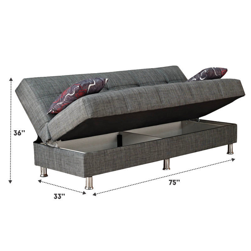 Paris Gray 75 in. Convertible Sleeper Sofa in Gray with Storage - Gate FurnitureSleeper Sofa