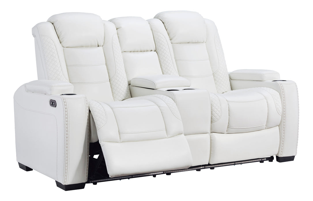 Party Time Power White Reclining Loveseat with Console - 3700418 - Gate Furniture