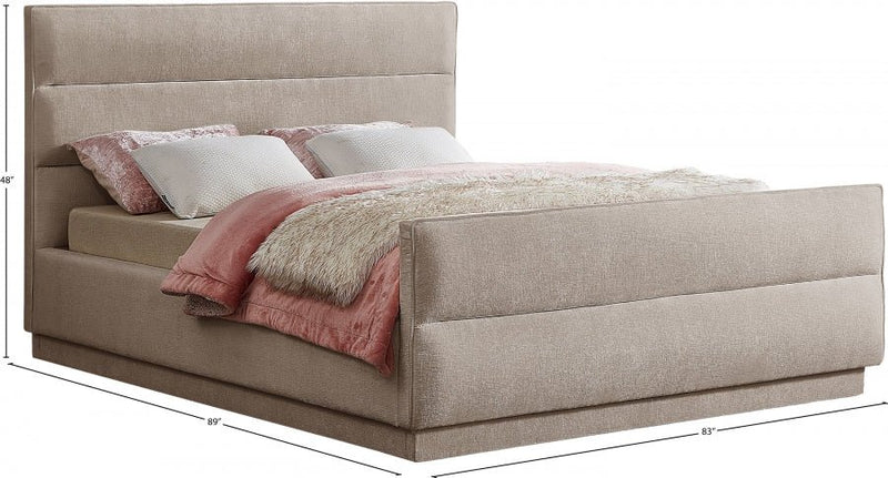 Paxton Chenille Fabric King Bed (3 Boxes) Beige - Gate FurnitureKing Bed