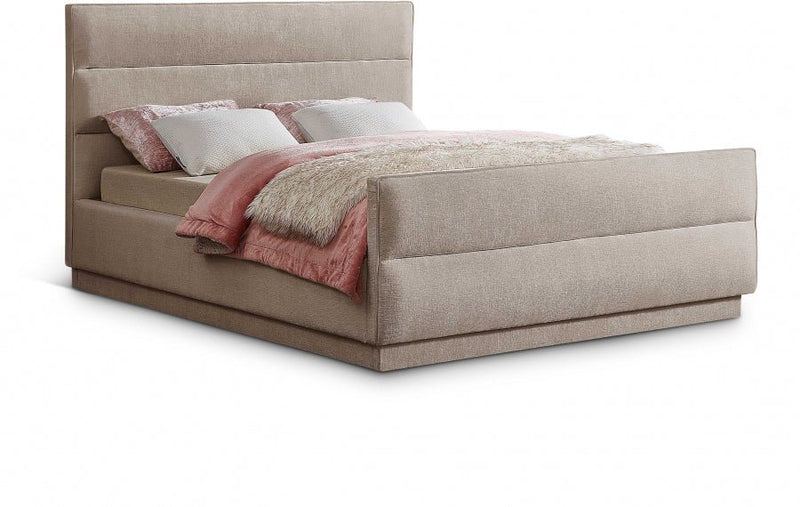 Paxton Chenille Fabric King Bed (3 Boxes) Beige - Gate FurnitureKing Bed