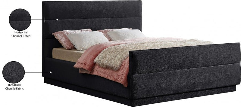 Paxton Chenille Fabric King Bed (3 Boxes) Black - Gate FurnitureKing Bed