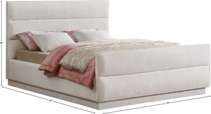 Paxton Chenille Fabric King Bed (3 Boxes) Cream - Gate FurnitureKing Bed