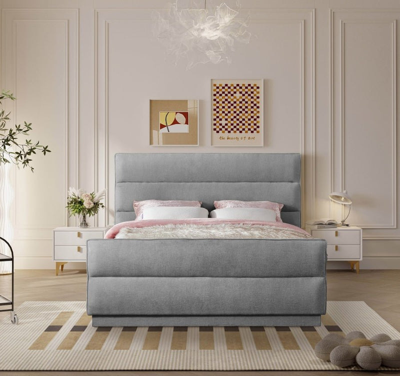 Paxton Chenille Fabric King Bed (3 Boxes) Grey - Gate FurnitureKing Bed