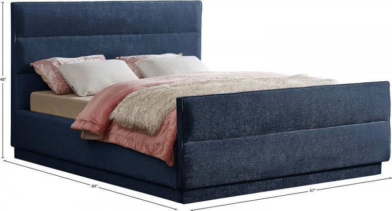 Paxton Chenille Fabric Queen Bed (3 Boxes) Blue - Gate FurnitureQueen Bed