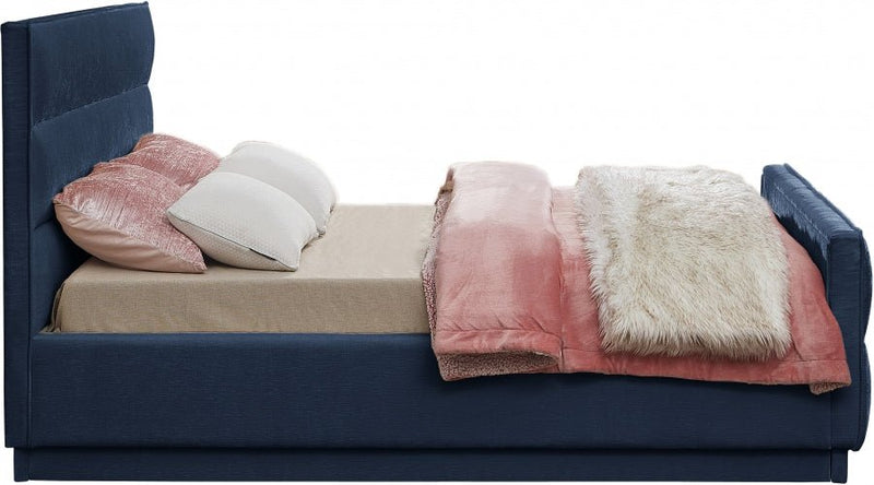 Paxton Chenille Fabric Queen Bed (3 Boxes) Blue - Gate FurnitureQueen Bed