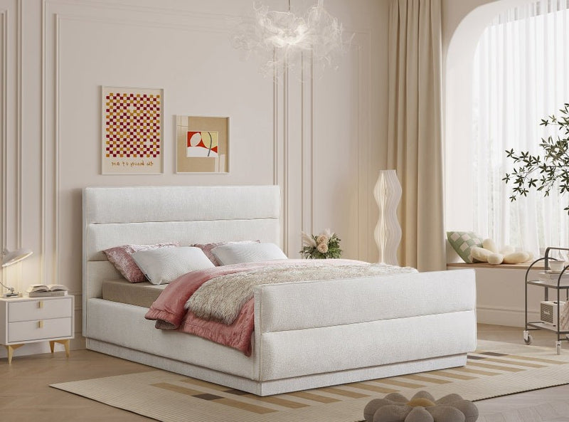 Paxton Chenille Fabric Queen Bed (3 Boxes) Cream - Gate FurnitureQueen Bed