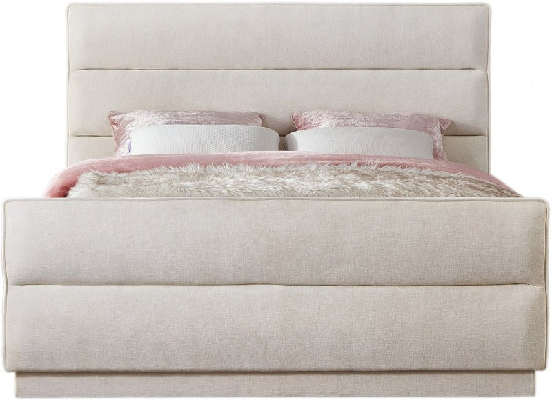 Paxton Chenille Fabric Queen Bed (3 Boxes) Cream - Gate FurnitureQueen Bed