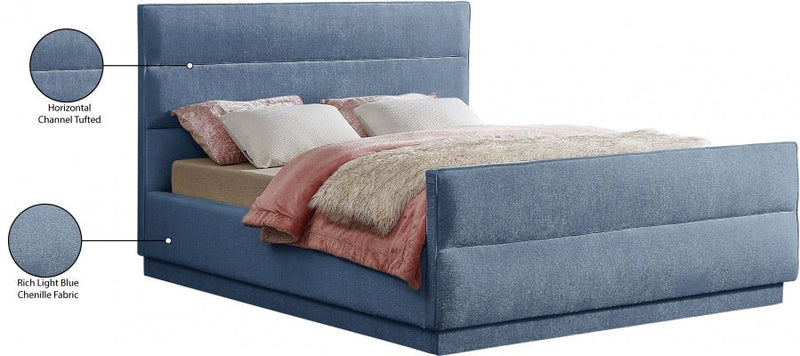 Paxton Chenille Fabric Queen Bed (3 Boxes) Light Blue - Gate FurnitureQueen Bed